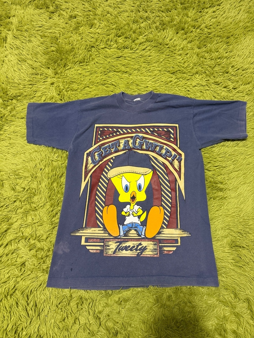 Vintage 90s Looney Tunes Tweety Bird Graphic T-shirt Size Large Navy
